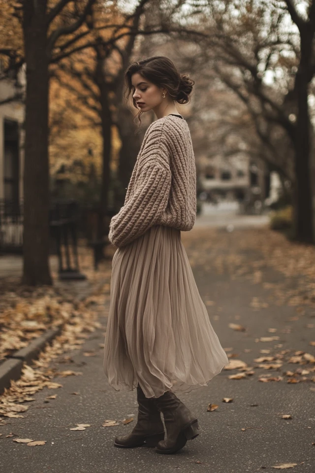 Layering Chunky Knits with Lightweight Chiffon Skirts - photo 5