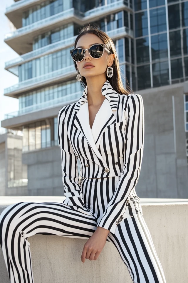 How to Wear Bold Stripes with Solid Colors in Pantsuits - photo 5