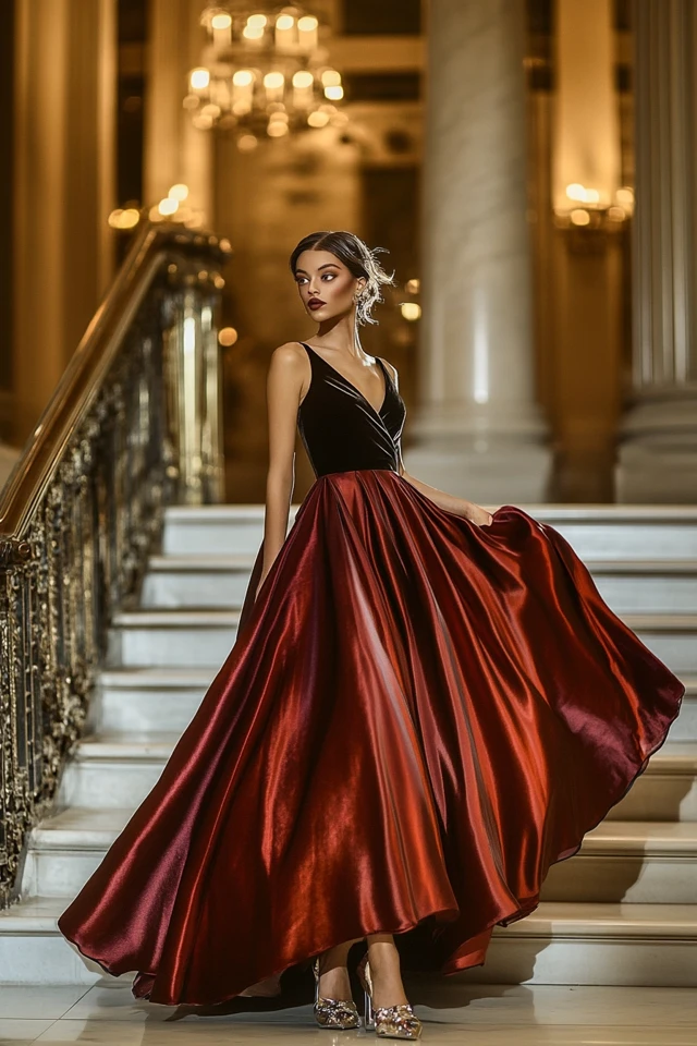The Perfect Pairing of Velvet and Satin in Evening Gowns