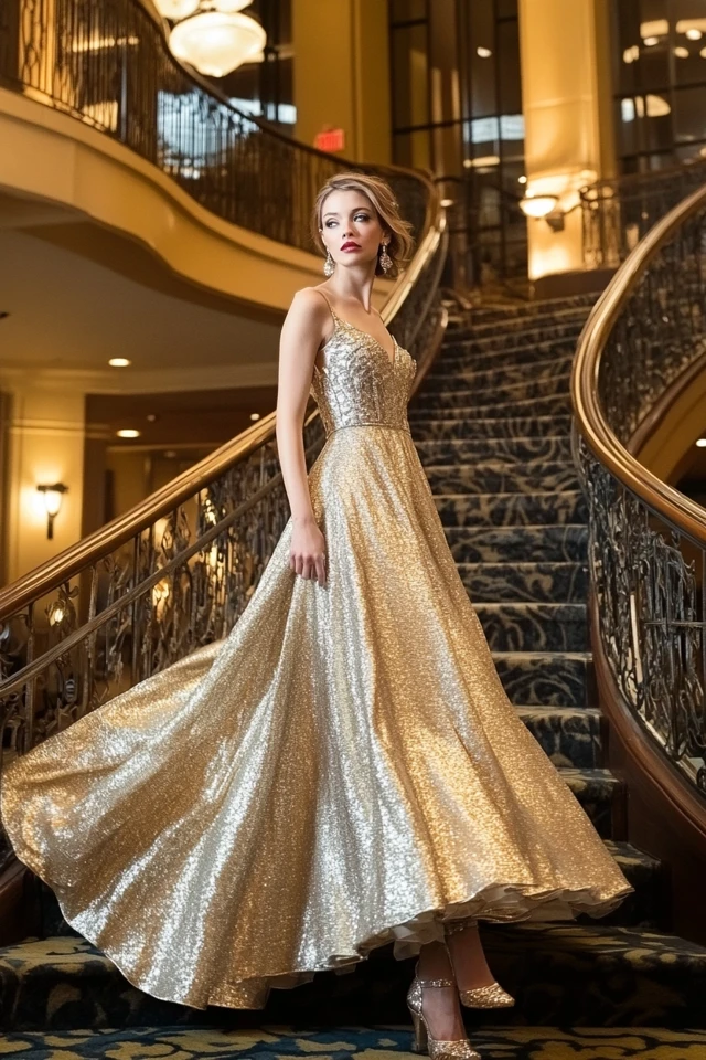 Shimmering Metallic Gowns for Winter Formal Events