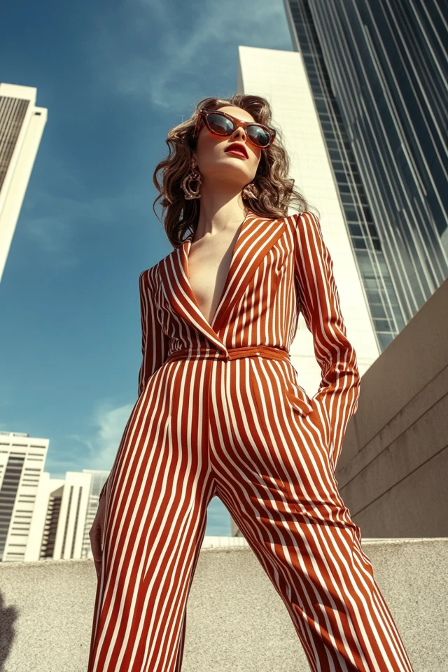 How to Wear Bold Stripes with Solid Colors in Pantsuits