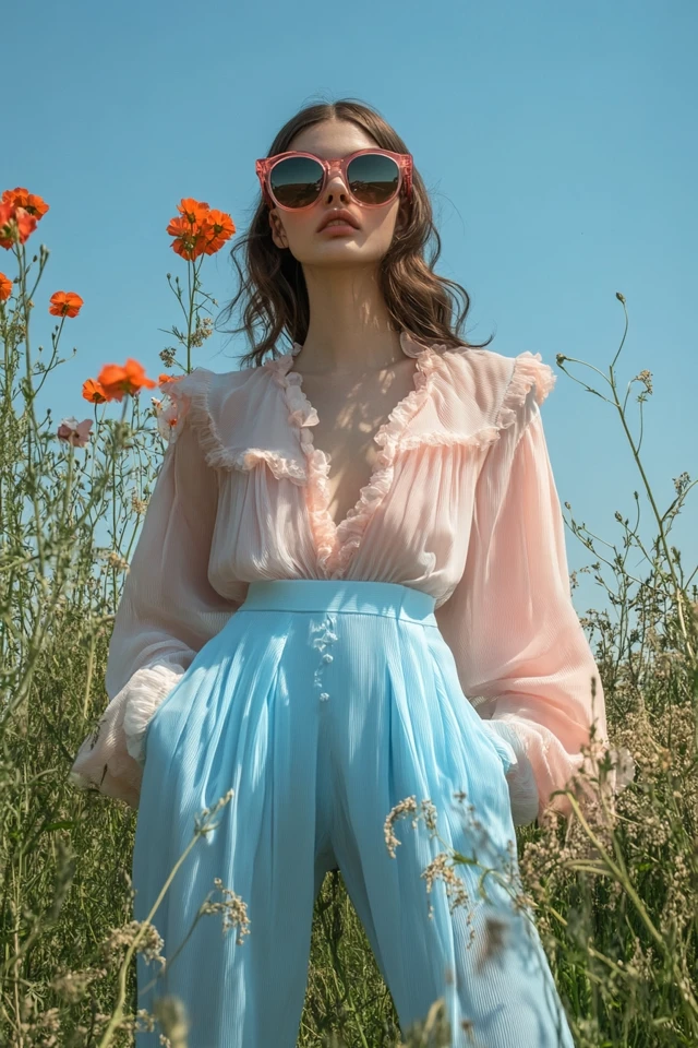 Light Blue and Soft Peach Outfits for Spring Looks