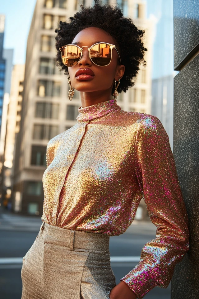 Glittery Blouses Perfect for Office Holiday Parties