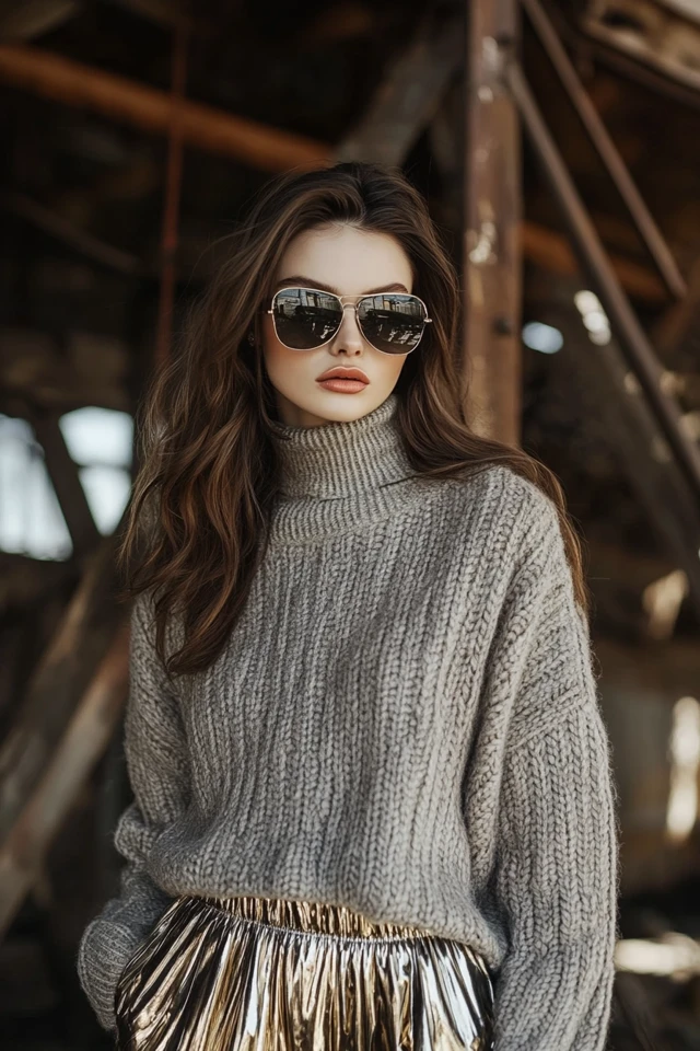Mixing Metallics and Knits for Unique Winter Layers