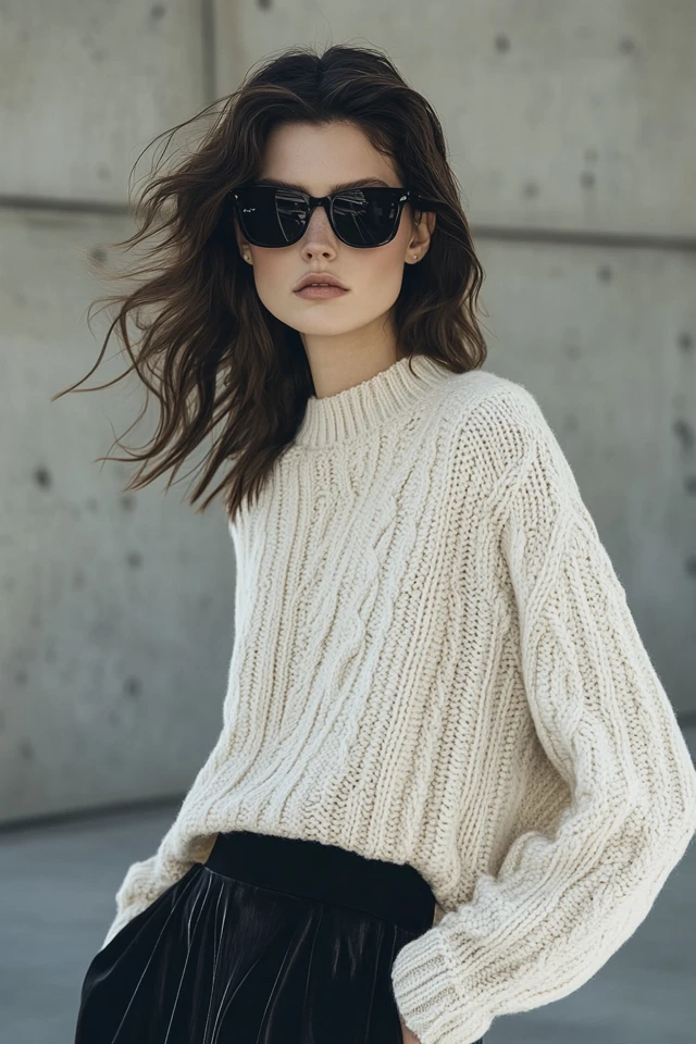Layering Knitwear with Smooth Satin Skirts