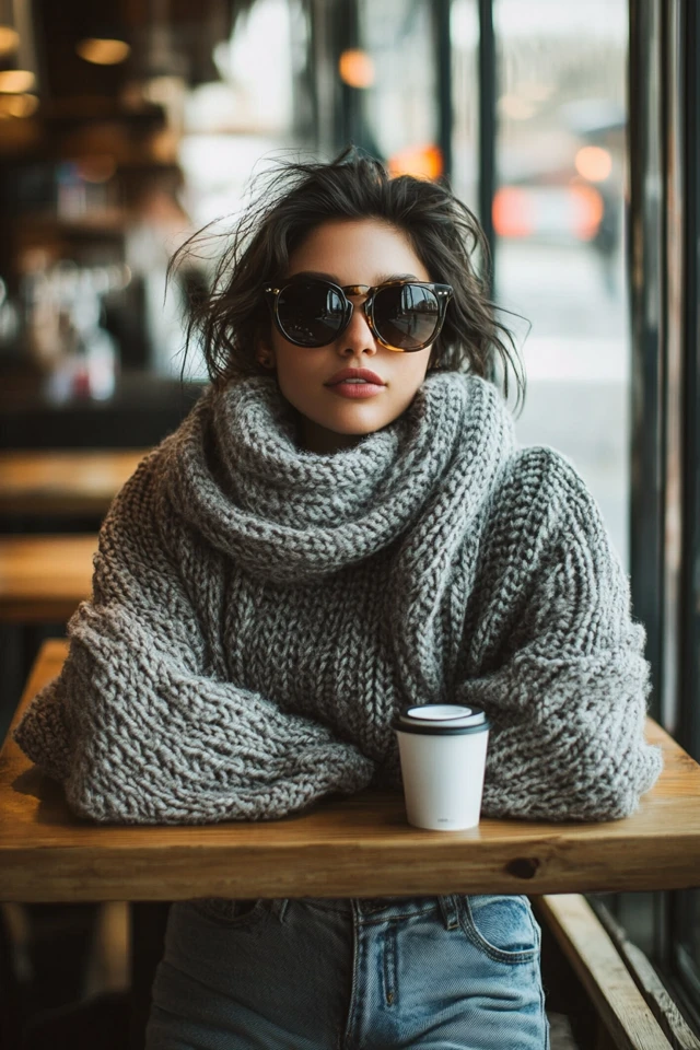 Cozy Coffee Shop Styles with Chunky Scarves