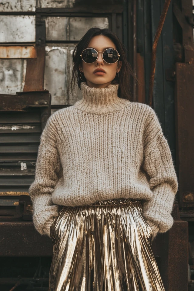 Mixing Metallics and Knits for Unique Winter Layers - photo 9