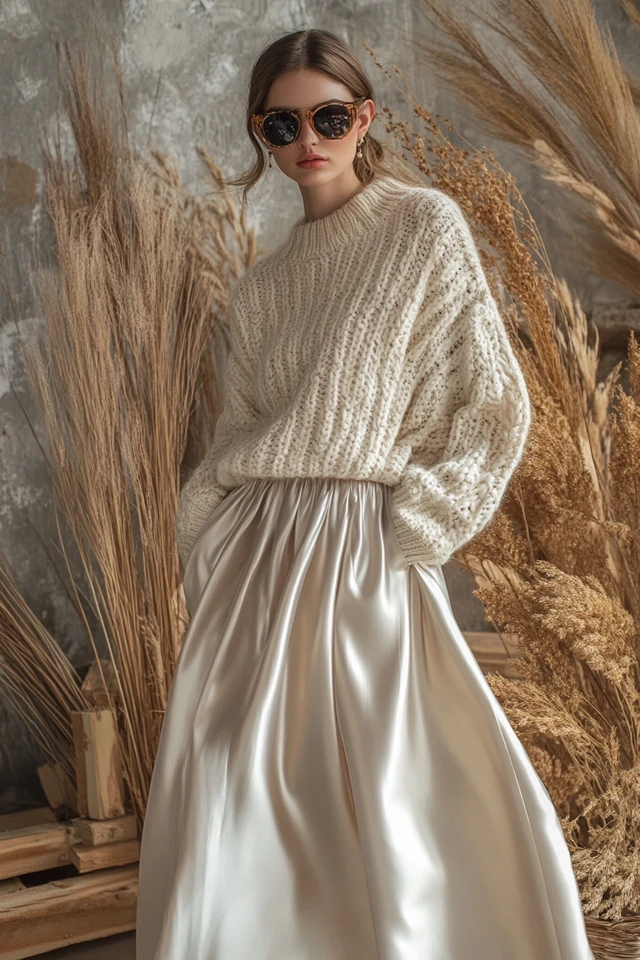 Layering Knitwear with Smooth Satin Skirts - photo 9
