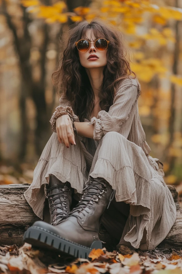 Chunky Boots with Flowing Dresses for Fall Style - photo 6