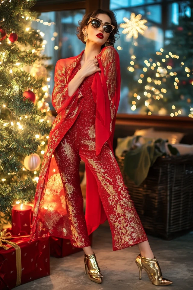 Elegant Red and Gold Outfits for Christmas Celebrations - photo 6