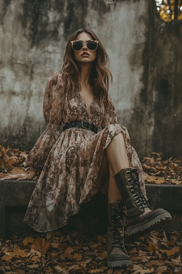 Chunky Boots with Flowing Dresses for Fall Style - photo 2
