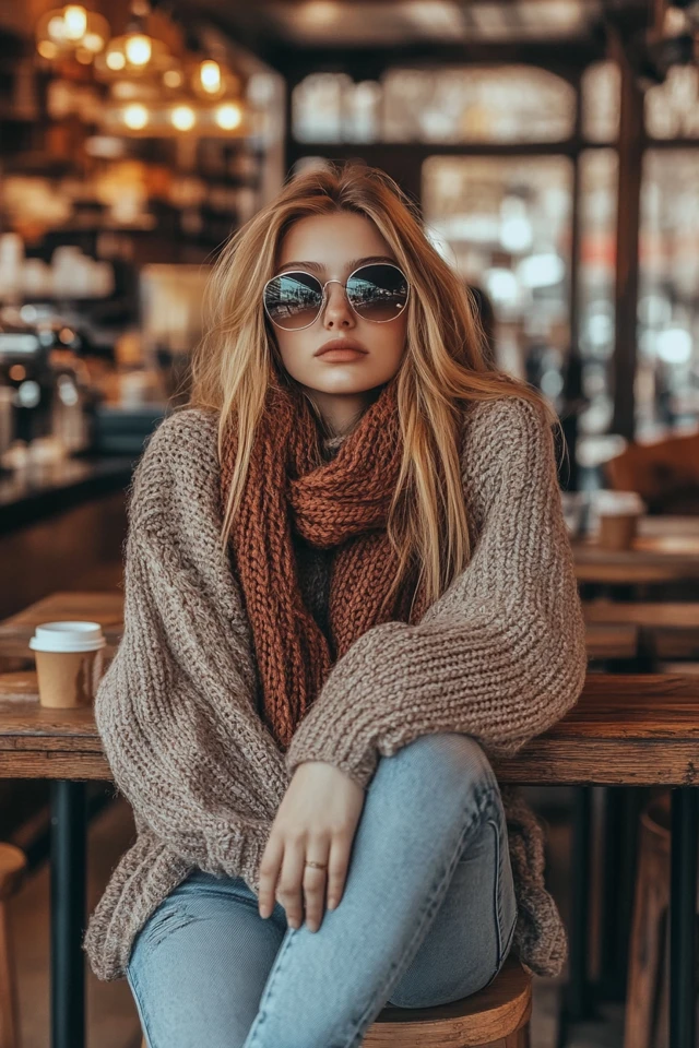 Cozy Coffee Shop Styles with Chunky Scarves - photo 6