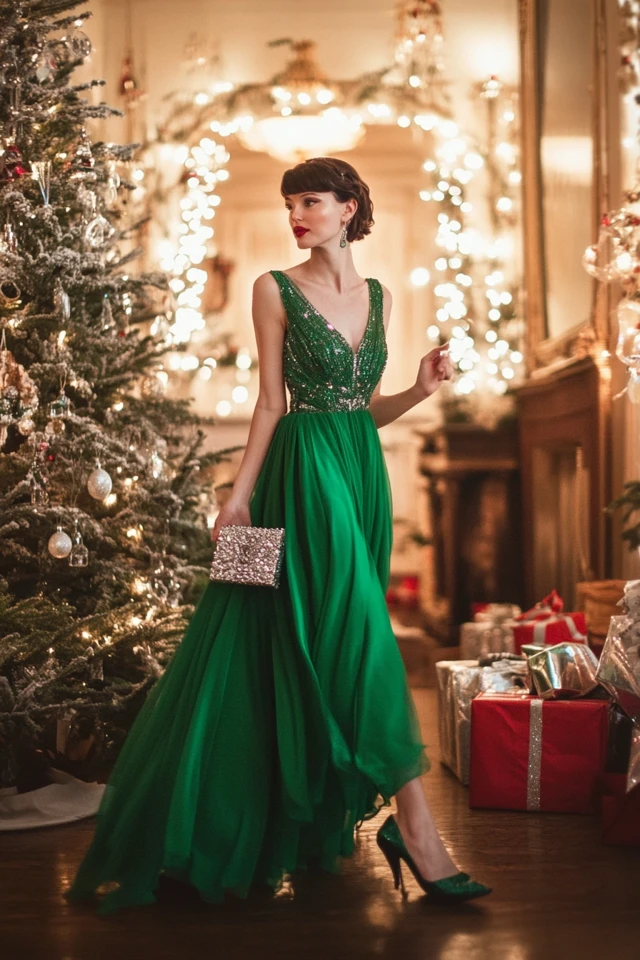 Festive Green and Silver Holiday Party Outfits - photo 10