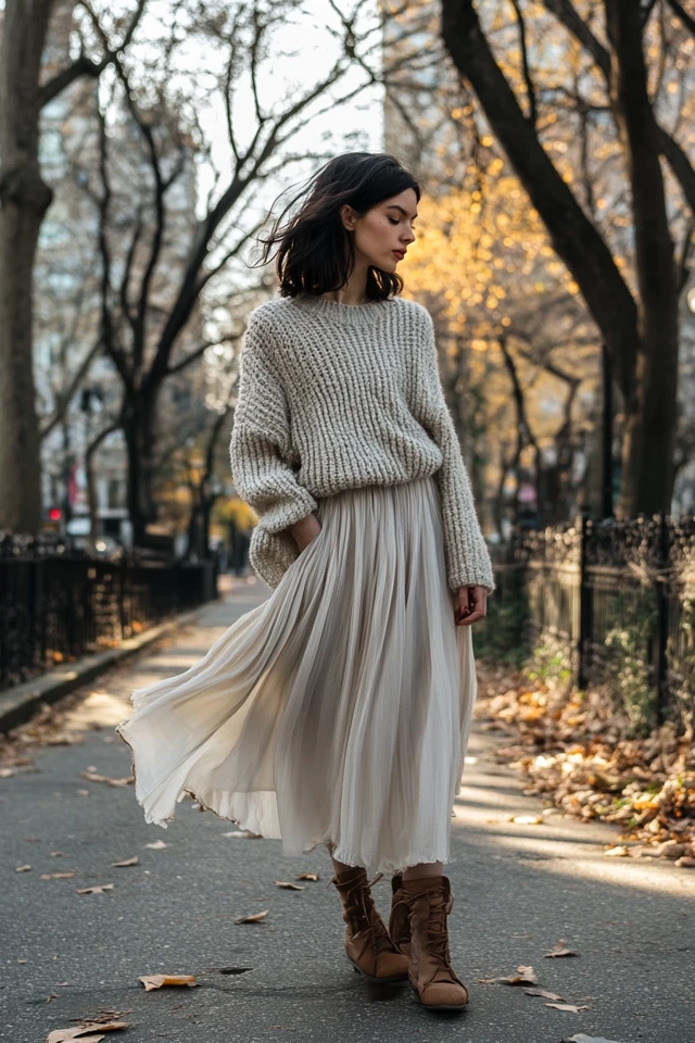Layering Chunky Knits with Lightweight Chiffon Skirts - photo 10