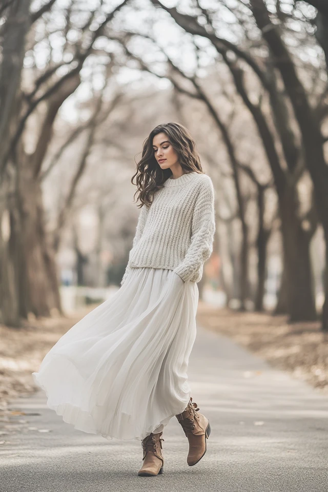 Layering Chunky Knits with Lightweight Chiffon Skirts - photo 2
