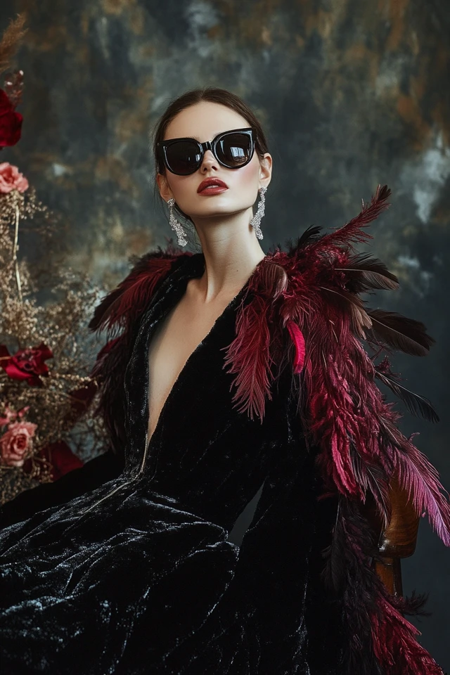 Luxurious Velvet and Feather Accents for Bold Dresses - photo 10