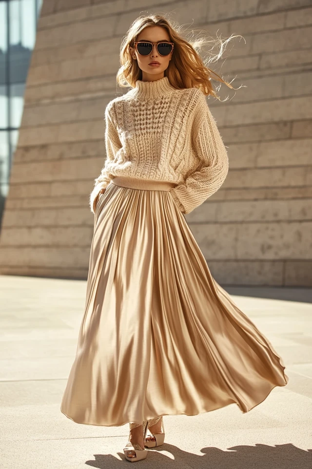 Layering Knitwear with Smooth Satin Skirts - photo 10