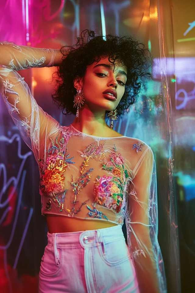 Pairing Sheer Mesh and Embroidery in Party Tops - photo 5