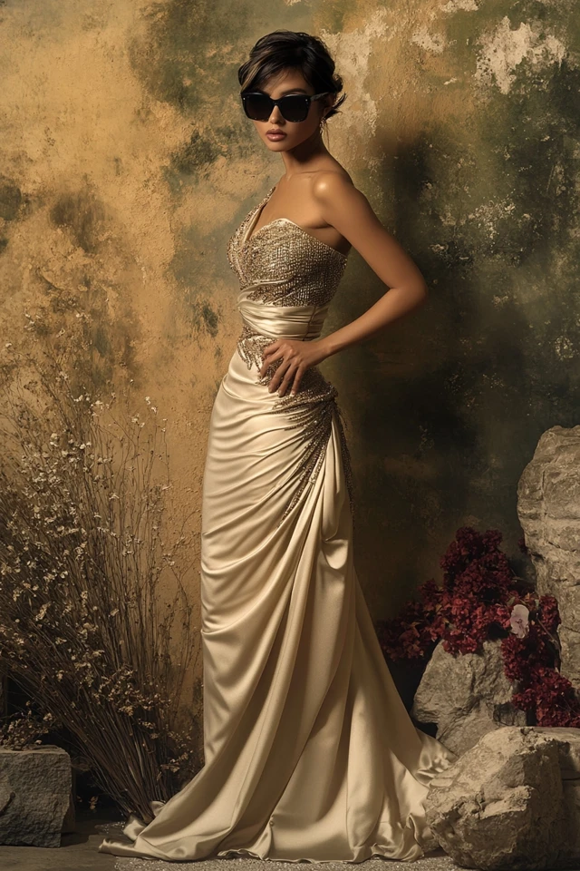 Combining Satin and Beaded Accents in Evening Gowns - photo 7