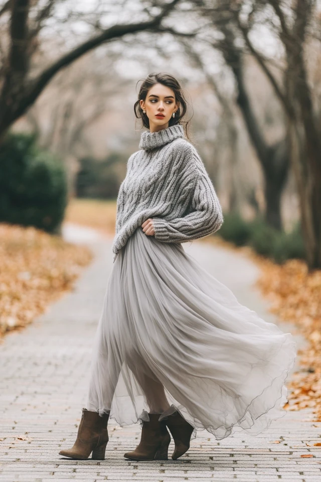 Layering Chunky Knits with Lightweight Chiffon Skirts - photo 11