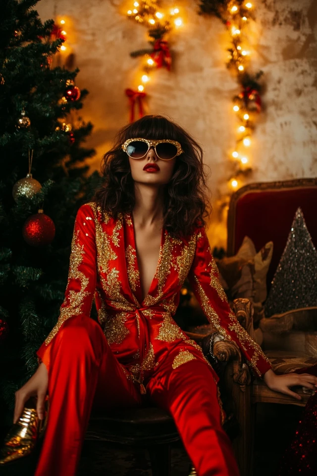 Elegant Red and Gold Outfits for Christmas Celebrations