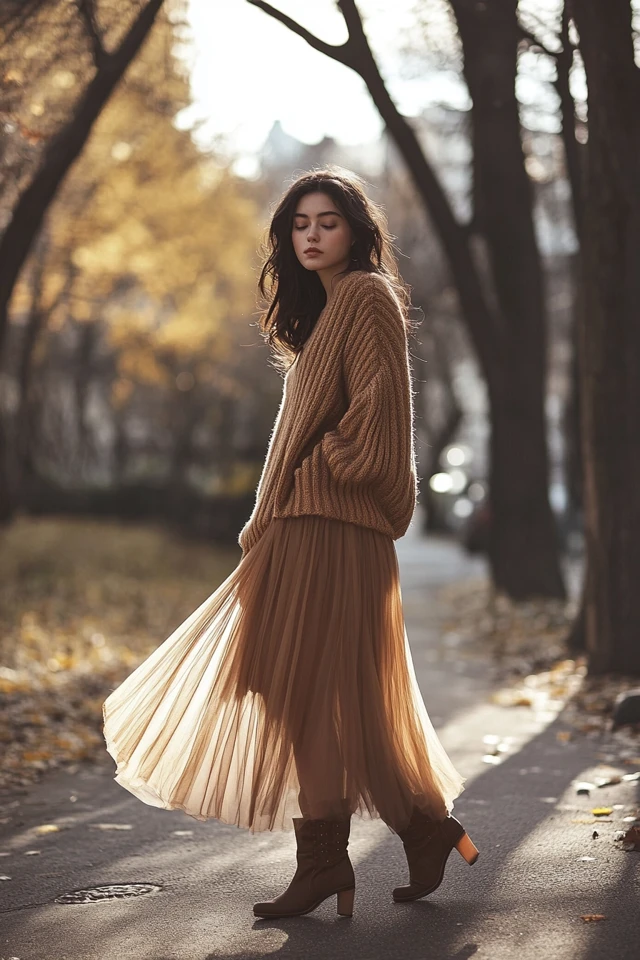 Layering Chunky Knits with Lightweight Chiffon Skirts - photo 3
