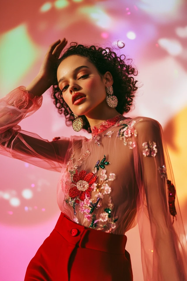 Pairing Sheer Mesh and Embroidery in Party Tops - photo 2