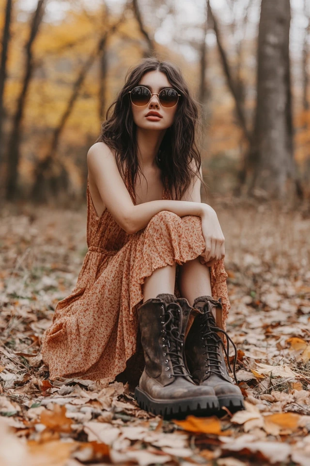 Chunky Boots with Flowing Dresses for Fall Style - photo 4
