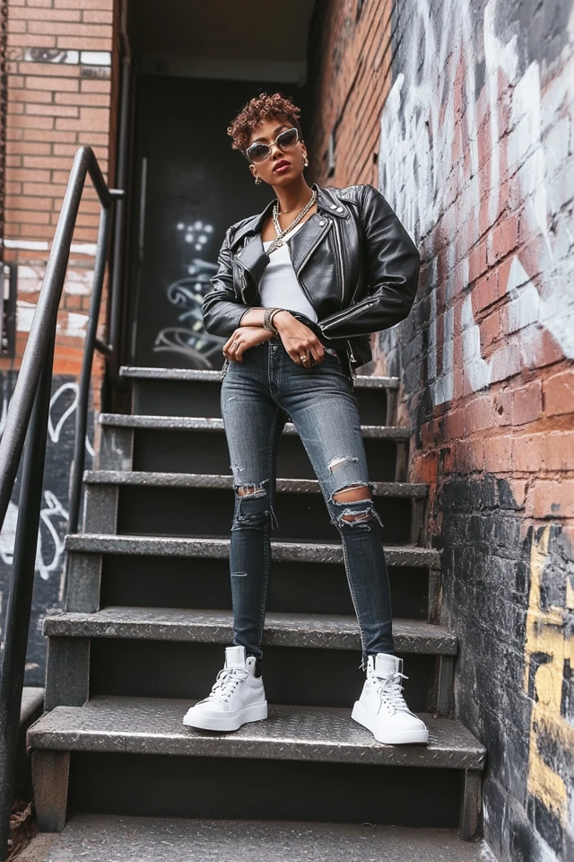 Mixing Smooth Leather and Rough Denim for Bold Outfits - photo 12