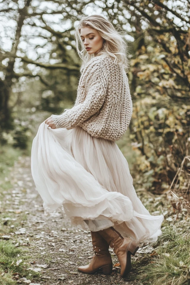 Layering Chunky Knits with Lightweight Chiffon Skirts - photo 12