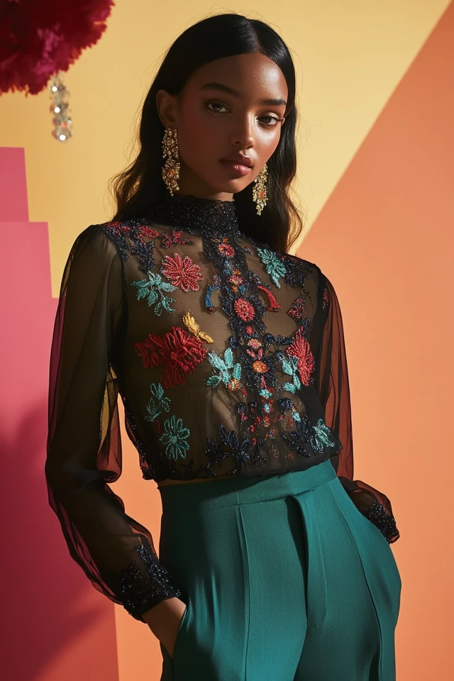 Pairing Sheer Mesh and Embroidery in Party Tops - photo 9