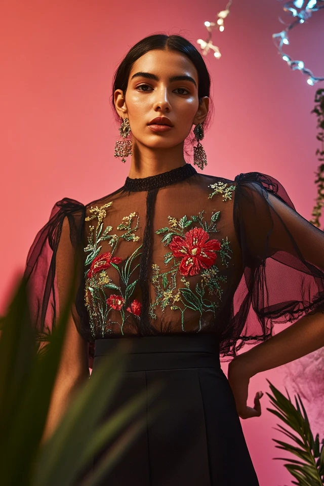 Pairing Sheer Mesh and Embroidery in Party Tops - photo 3