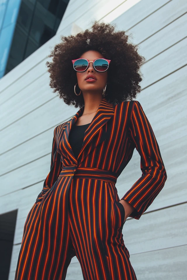 How to Wear Bold Stripes with Solid Colors in Pantsuits - photo 12