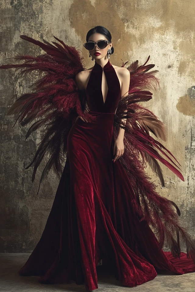 Luxurious Velvet and Feather Accents for Bold Dresses - photo 12