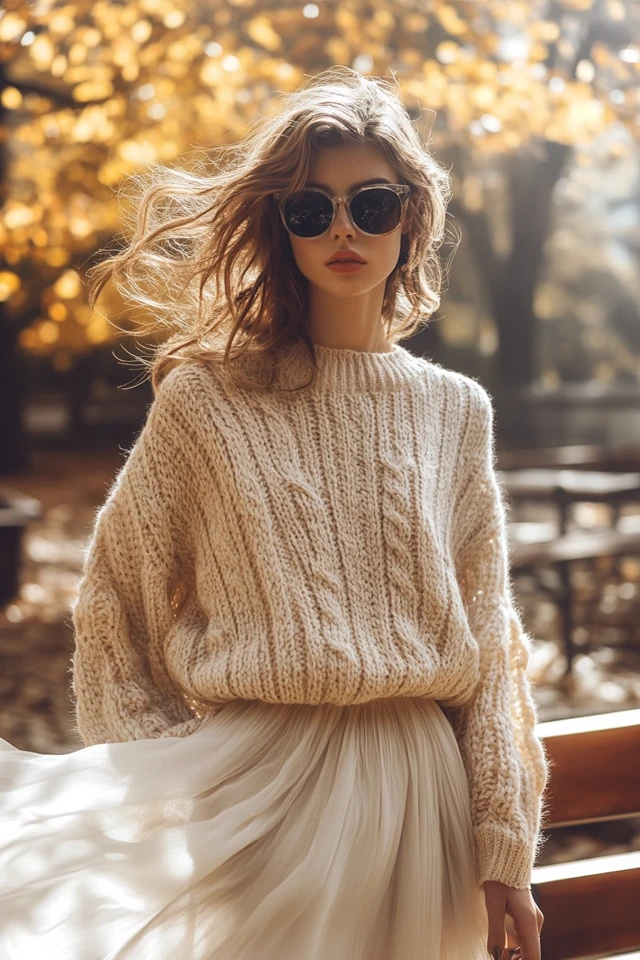 Chunky Knits and Chiffon in Cozy, Stylish Outfits: The Perfect Blend of Comfort and Elegance