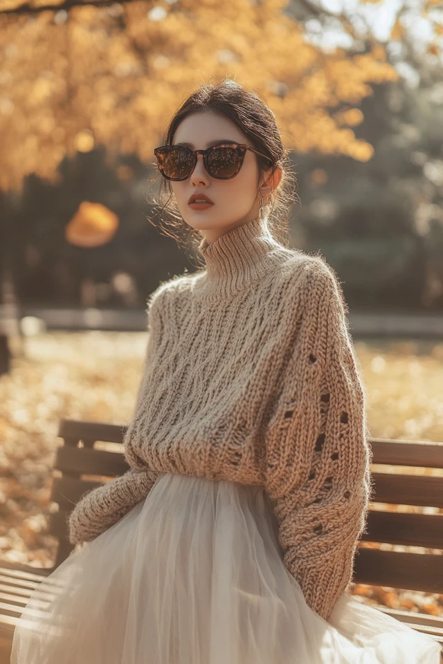 Chunky Knits and Sheer Fabrics in Layered Outfits