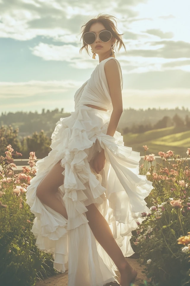Draped Wrap Skirts with Ruffle Details