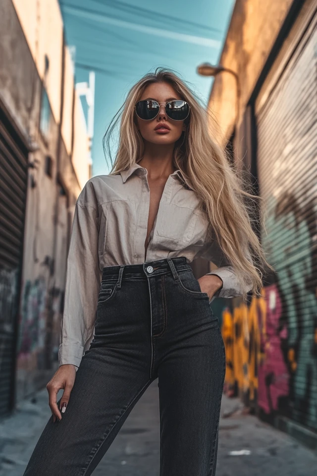 Straight-Leg Jeans with Sculptural Seams