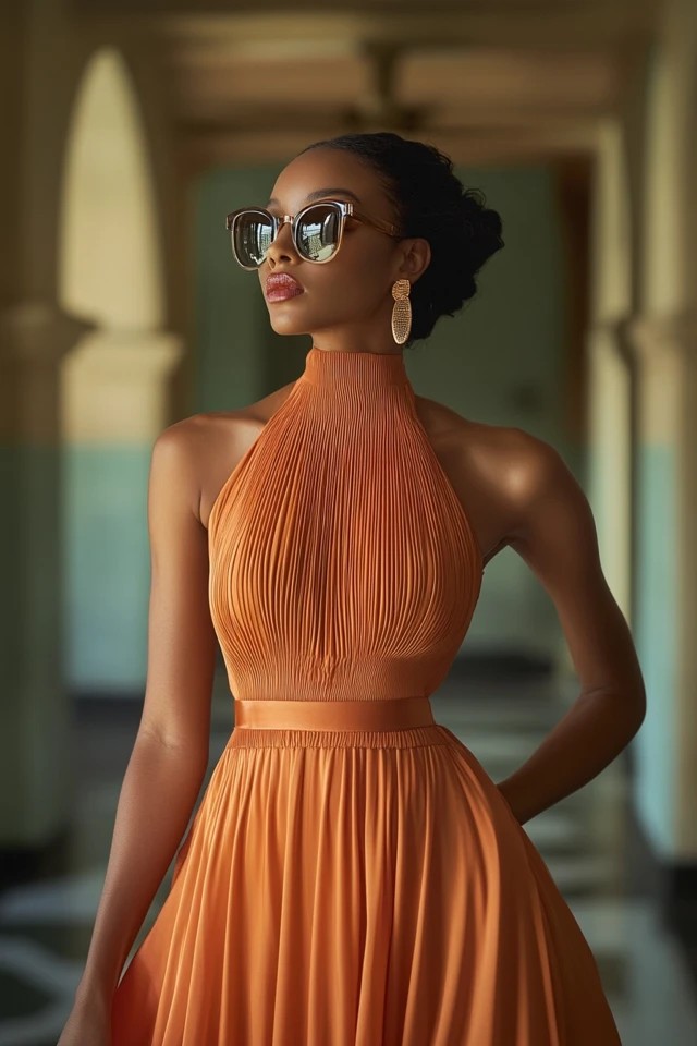 High-Neck Maxi Dresses for Modern Modesty