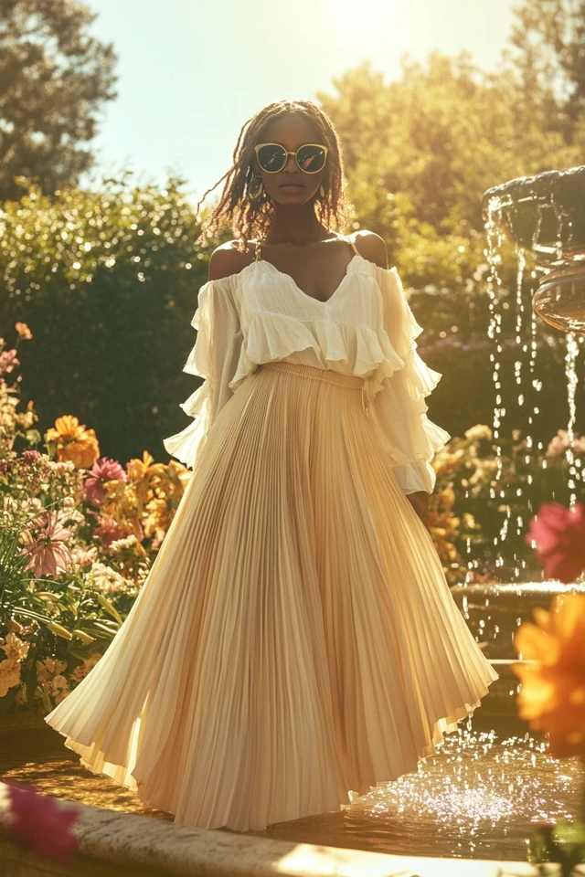 Pleated Maxi Skirts with Layered Details for Effortless Elegance