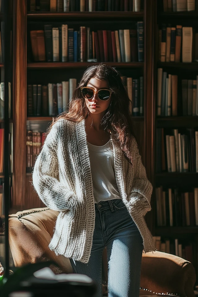 Casual Library Study Styles with Cardigans and Flats: Cozy Chic for Every Study Session