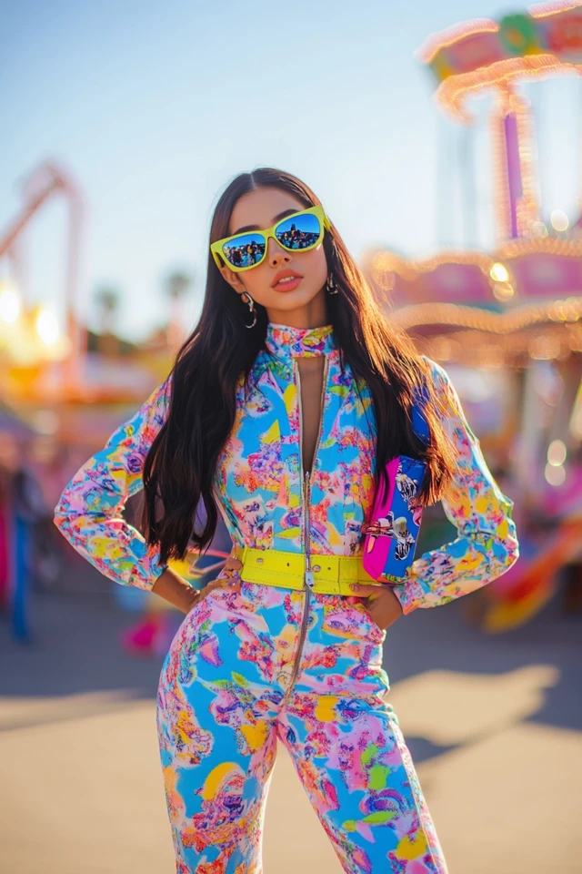 Vibrant Theme Park Attire with Fun Accessories: Stylish Comfort for a Day of Adventure