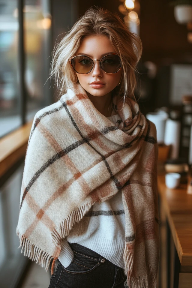 Cozy Coffee House Outfits with Blanket Scarves: Warmth and Style for Relaxed Moments
