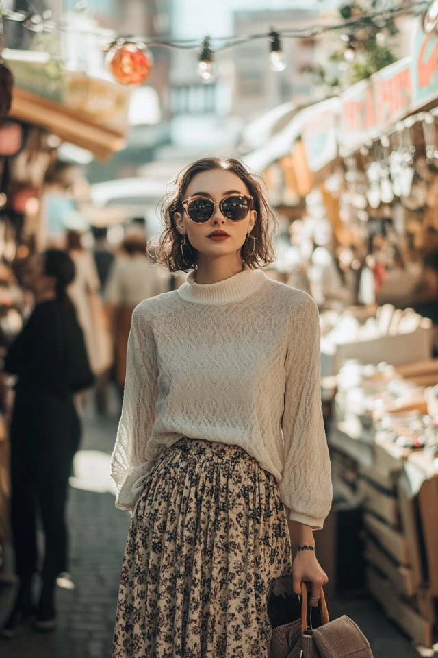 Chic Vintage Shopping Outfits with Flowy Midi Skirts: Timeless Elegance for Treasure Hunting