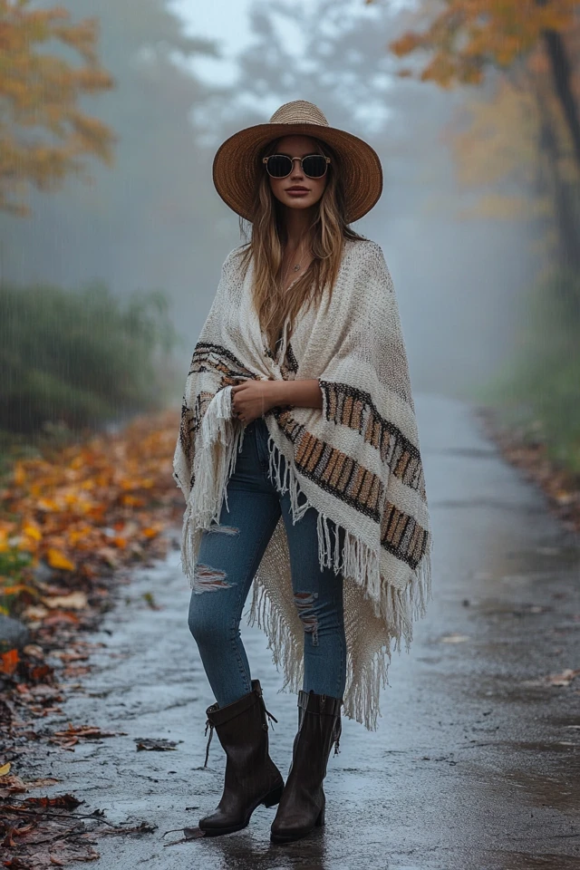 Layered Poncho Wraps for Rainy Fall Afternoons