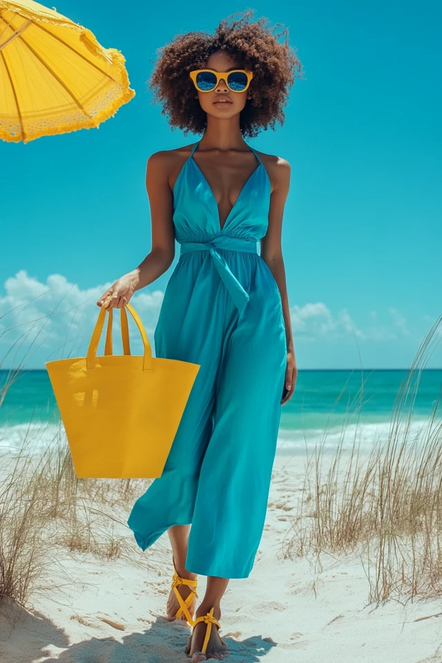 Aqua Blue and Bright Yellow Pairings for Beach Looks