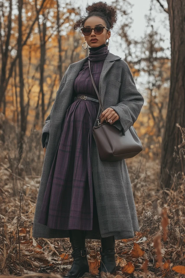 Grey and Plum Outfit Ideas for Cozy Fall Dresses