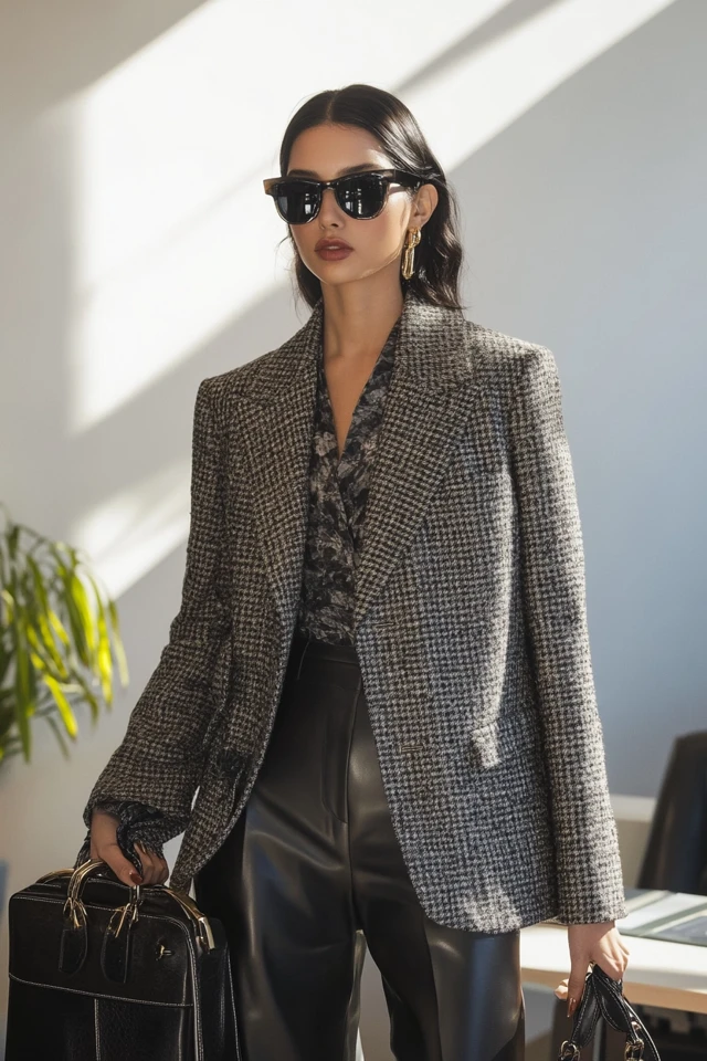 Mixing Tweed and Faux Leather in Modern Workwear