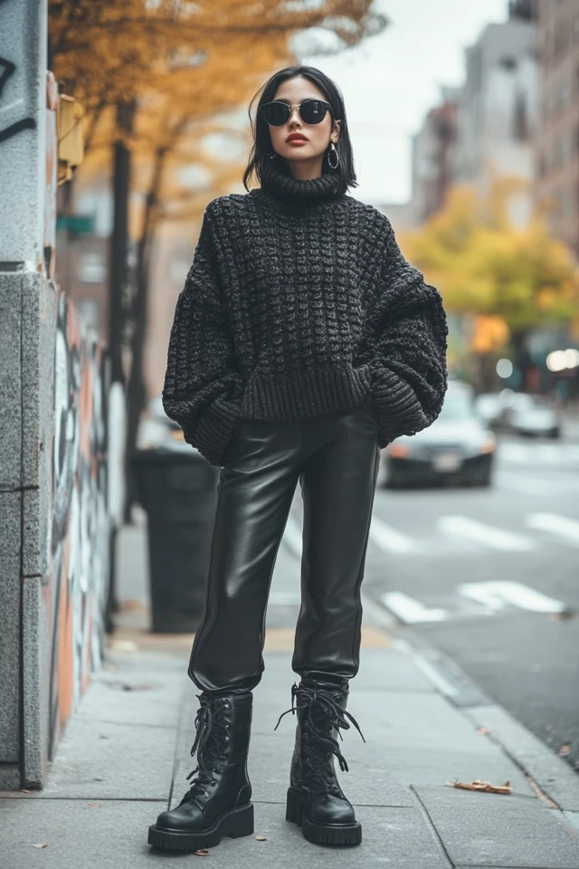Leather and Knit Sweaters for Edgy Streetwear