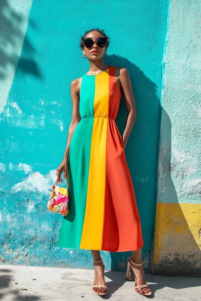 Color-Blocked Midi Dresses for Summer Fun